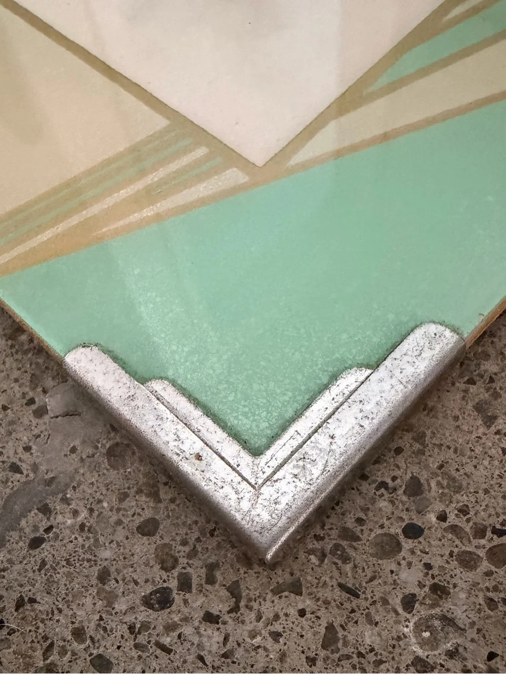 1930’s / 1940’s Art Deco Mint and Cream Reverse Painted Glass Picture Frame